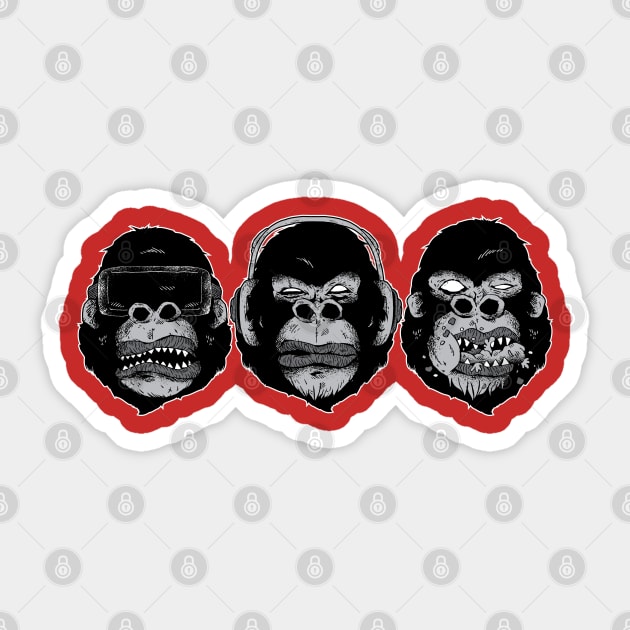 Funky 3 Monkey Heads Sticker by madeinchorley